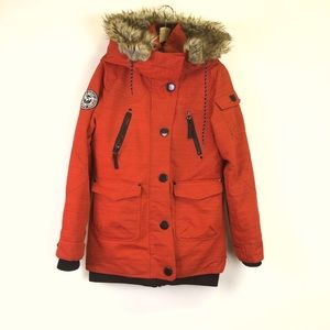 NOIZE DVSN Womens S Hooded Parka Winter Coat Rust Orange Weather Guarded